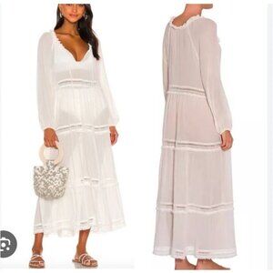 Eberjey Emery Dress Womens Small White Maxi Boho Long Sleeve Ruffle Lace Trimmed